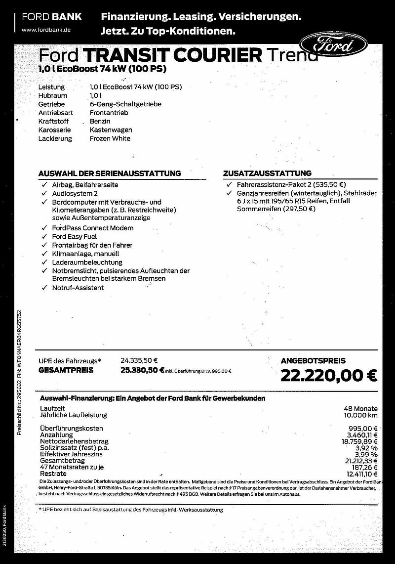 Ford Transit Courier Kasten Trend Klima